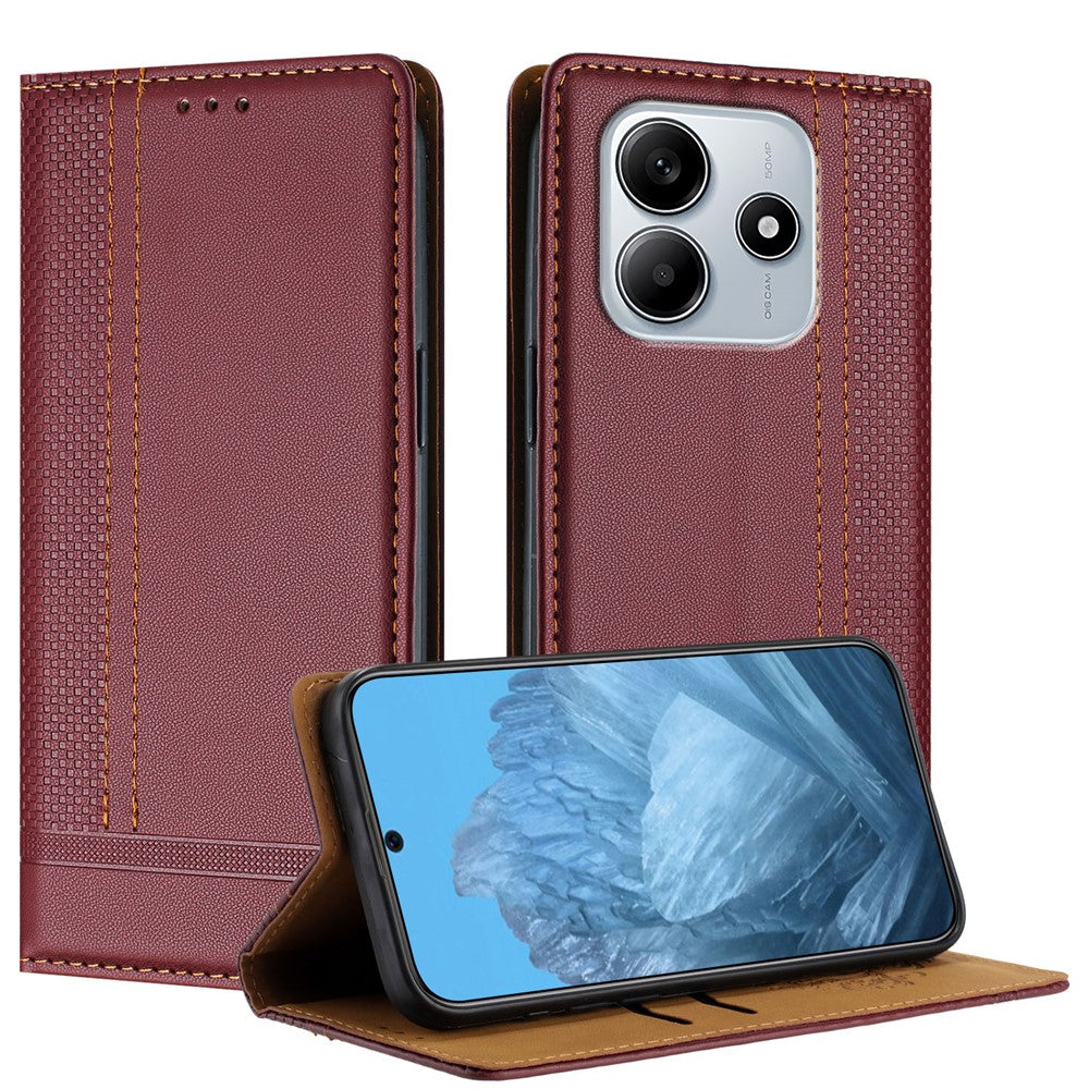 For Xiaomi Redmi Note 14 5G Case L-Shaped Grid Pattern Leather Stand Phone Cover with Card Slots