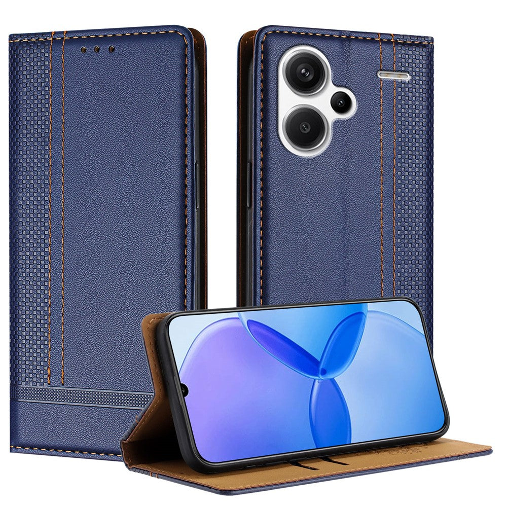 For Xiaomi Redmi Note 13 Pro+ 5G Case L-Shaped Grid Pattern Leather Stand Phone Cover with Card Slots