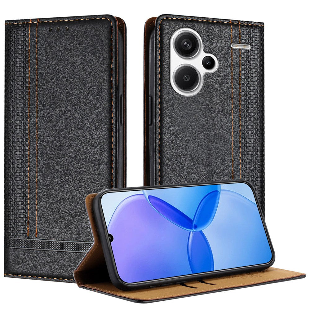 For Xiaomi Redmi Note 13 Pro+ 5G Case L-Shaped Grid Pattern Leather Stand Phone Cover with Card Slots