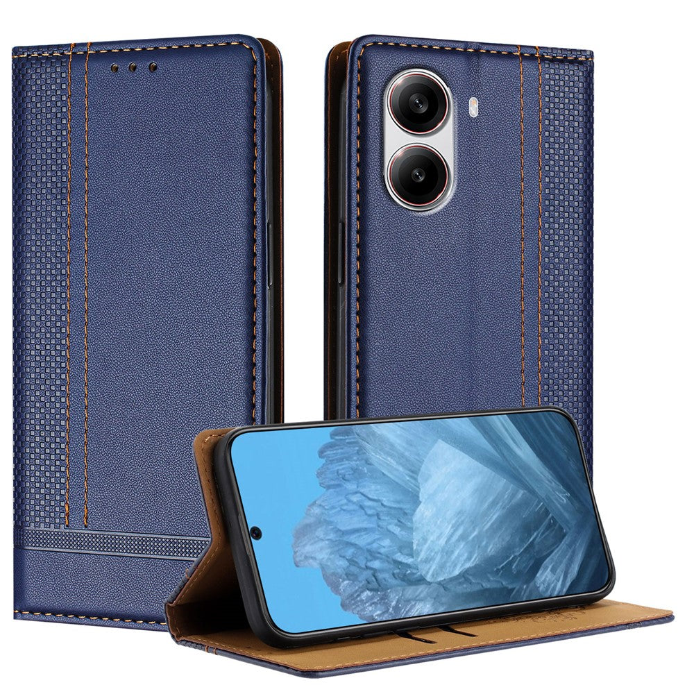 For Xiaomi Redmi Turbo 4 5G Case L-Shaped Grid Pattern Leather Stand Phone Cover with Card Slots