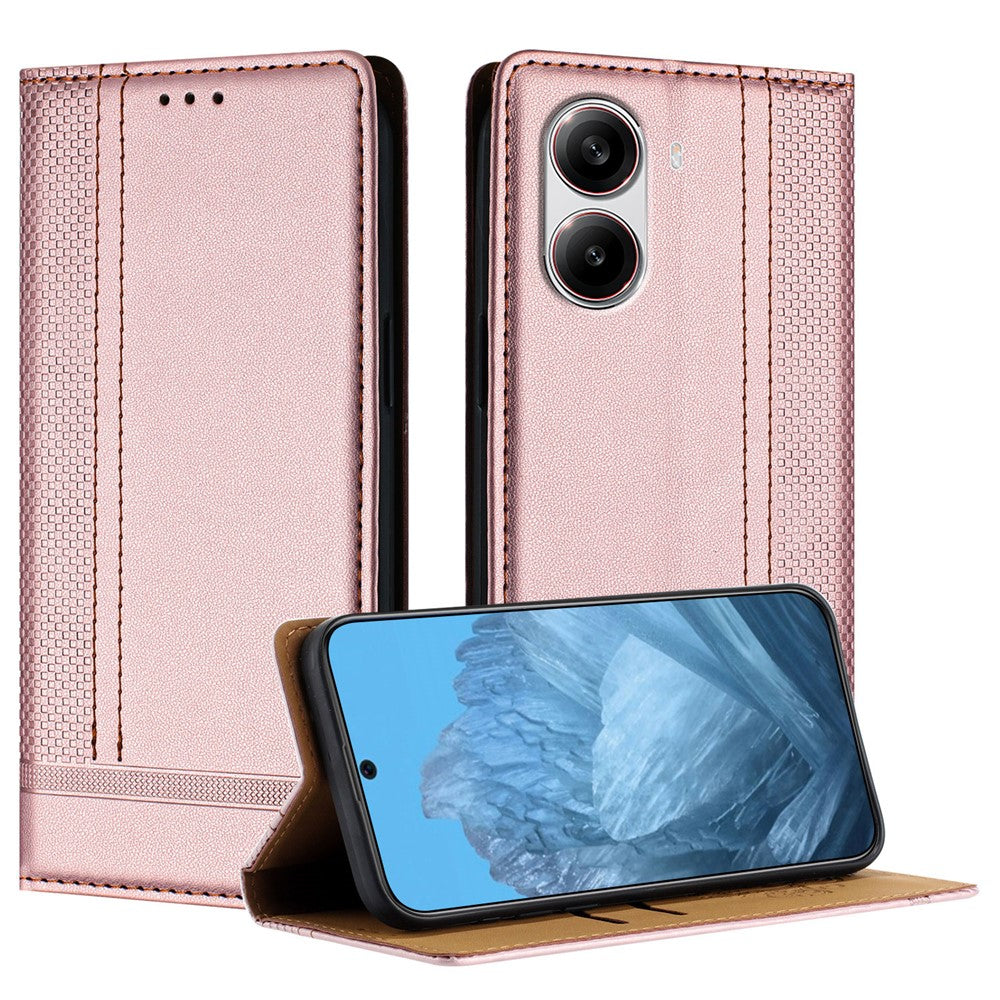 For Xiaomi Redmi Turbo 4 5G Case L-Shaped Grid Pattern Leather Stand Phone Cover with Card Slots