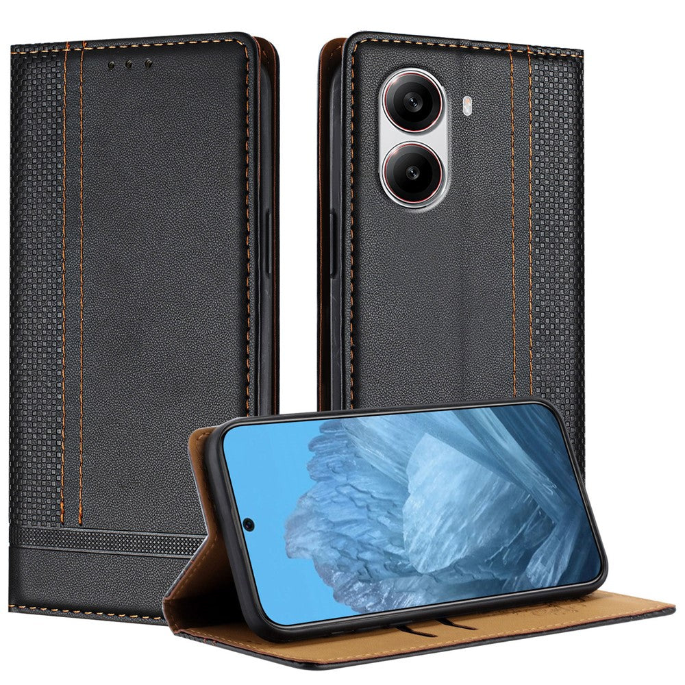 For Xiaomi Redmi Turbo 4 5G Case L-Shaped Grid Pattern Leather Stand Phone Cover with Card Slots