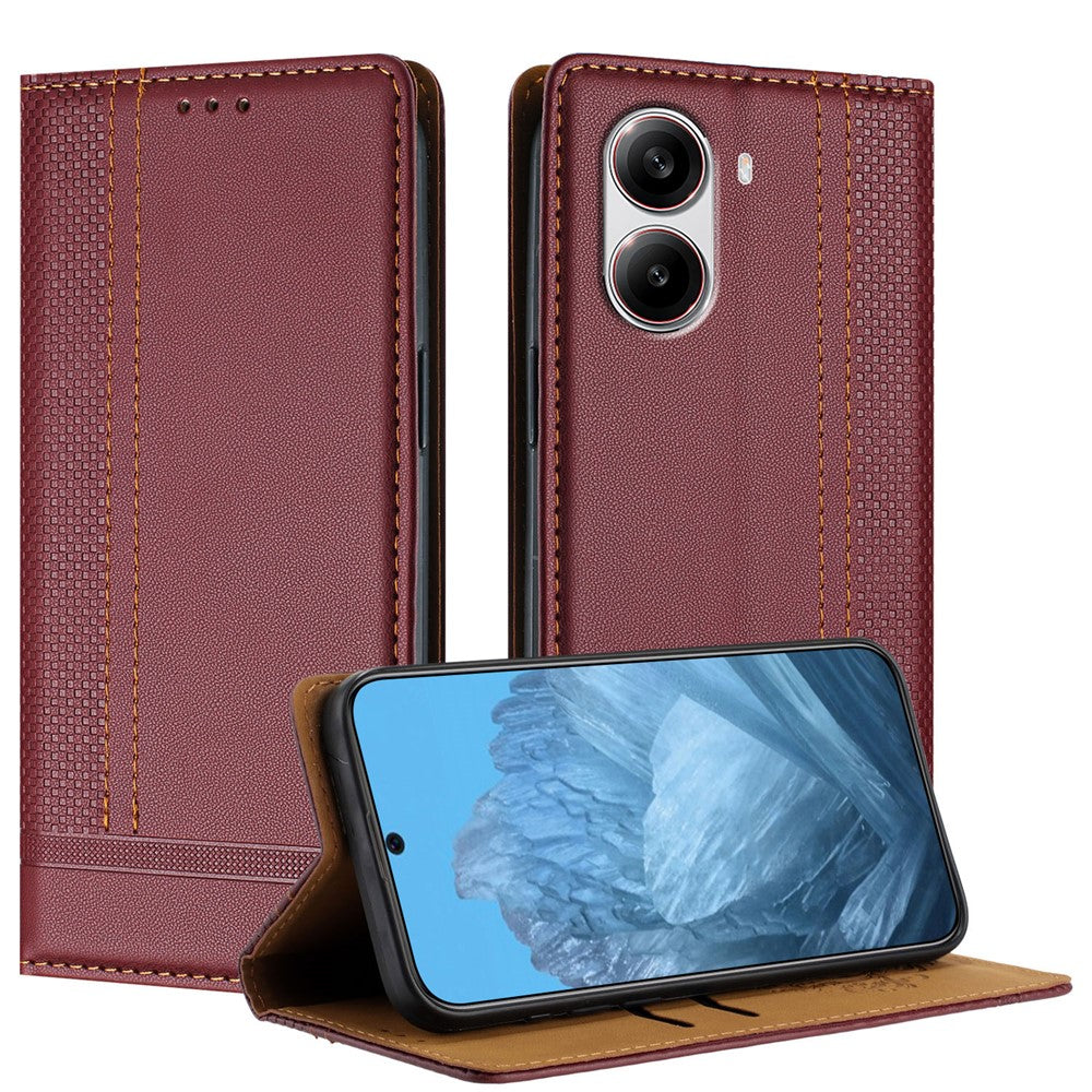 For Xiaomi Redmi Turbo 4 5G Case L-Shaped Grid Pattern Leather Stand Phone Cover with Card Slots