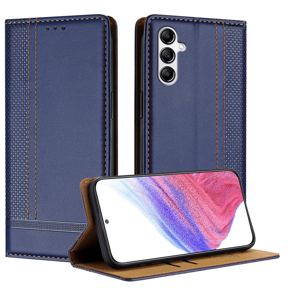 Samsung Galaxy A14 5G-skal L-format rutmönster läderstativ mobilskal med kortplatser