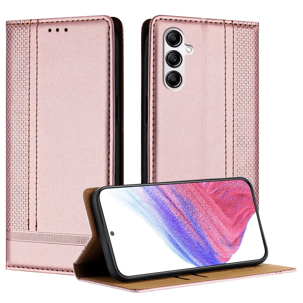 Samsung Galaxy A14 5G-skal L-format rutmönster läderstativ mobilskal med kortplatser