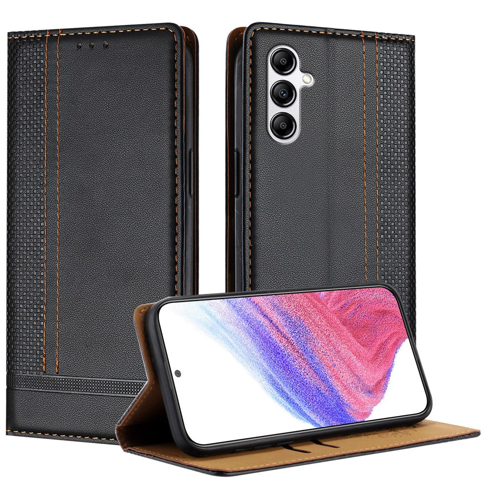 Samsung Galaxy A14 5G-skal L-format rutmönster läderstativ mobilskal med kortplatser