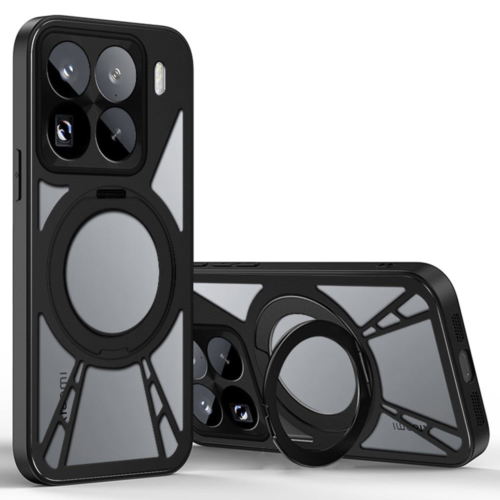 For Xiaomi 15 Pro Case Magnetic Kickstand Hollow Heat Dissipation Silicone + PC + Metal Bumper Phone Cover