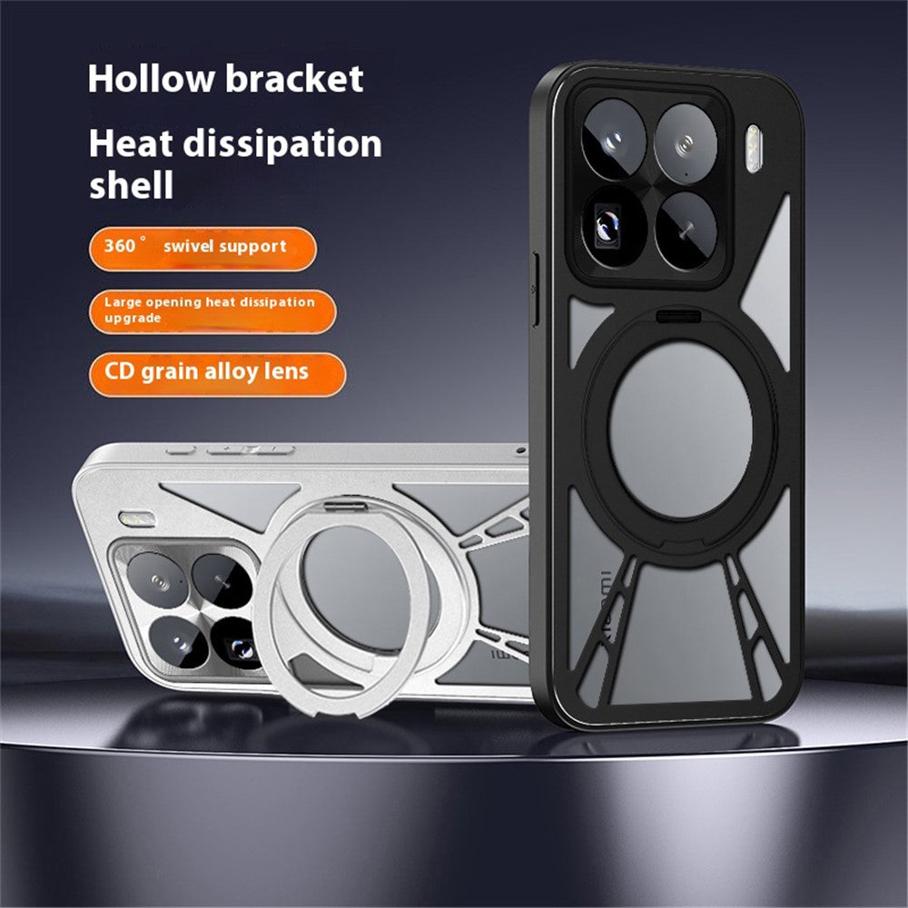 For Xiaomi 15 Pro Case Magnetic Kickstand Hollow Heat Dissipation Silicone + PC + Metal Bumper Phone Cover
