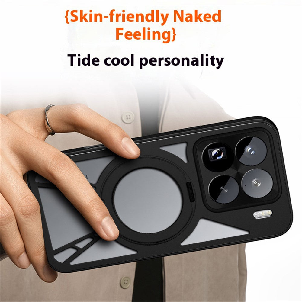 For Xiaomi 15 Pro Case Magnetic Kickstand Hollow Heat Dissipation Silicone + PC + Metal Bumper Phone Cover