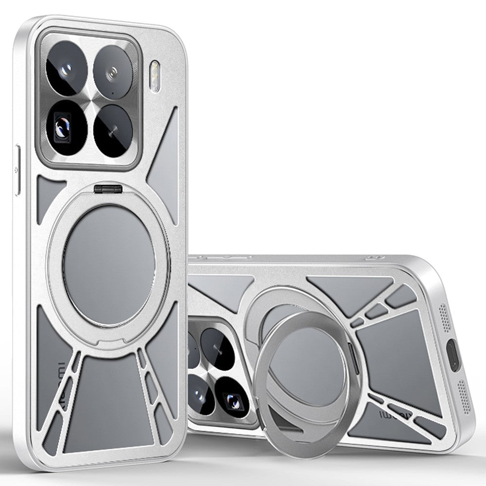 For Xiaomi 15 Pro Case Magnetic Kickstand Hollow Heat Dissipation Silicone + PC + Metal Bumper Phone Cover