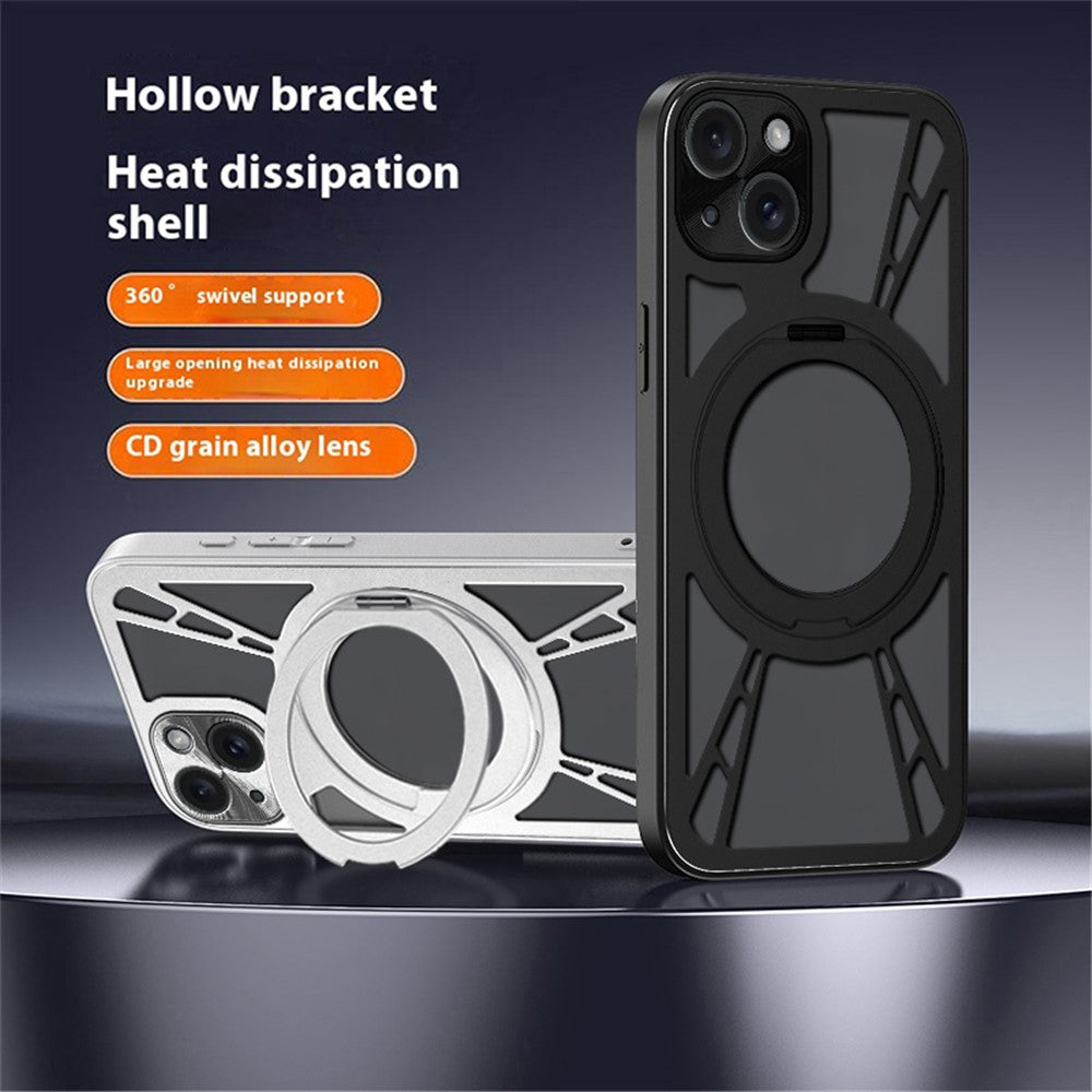 Til iPhone 13-cover Magnetisk støtteben Hul Varmeafledning Silikone + PC + Metal Bumper Telefoncover