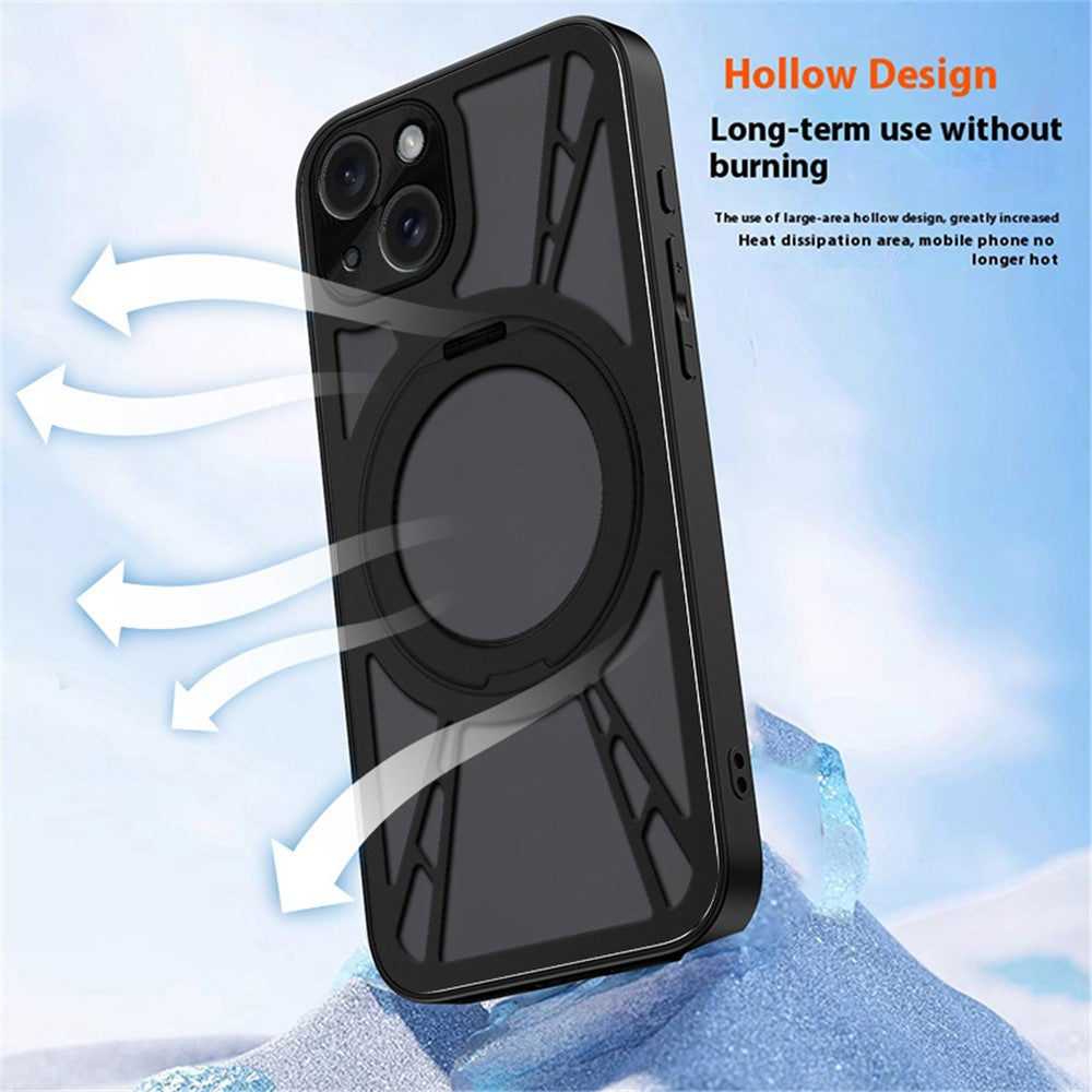 Til iPhone 13-cover Magnetisk støtteben Hul Varmeafledning Silikone + PC + Metal Bumper Telefoncover