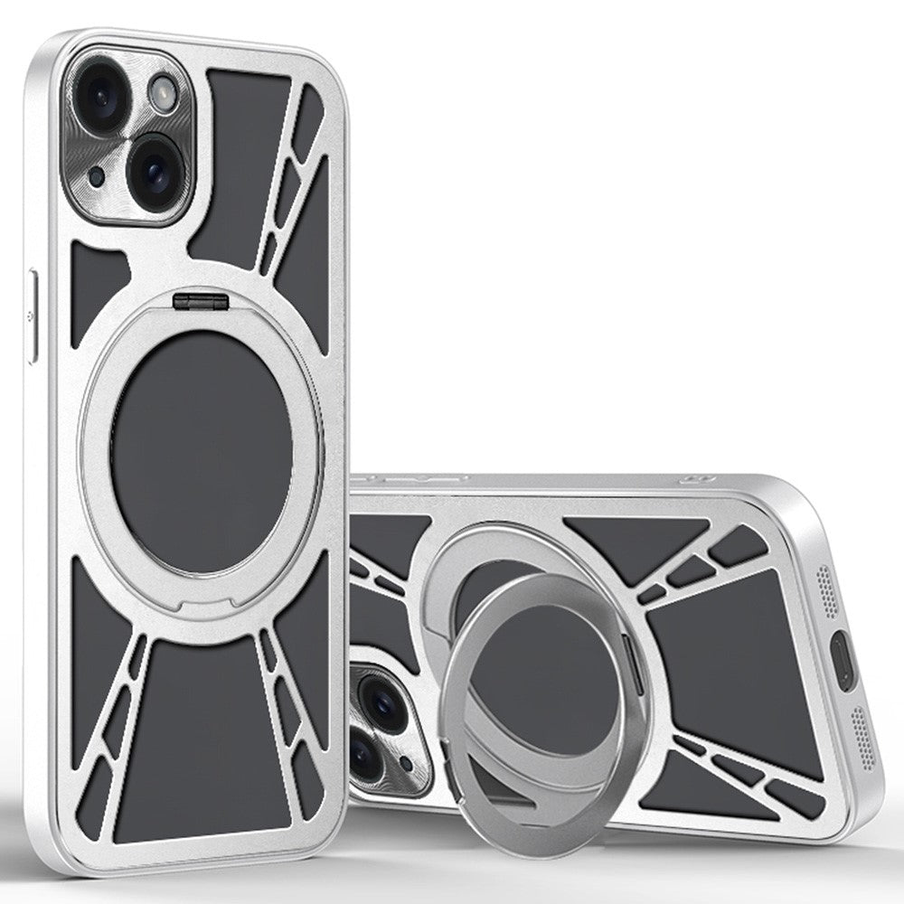 Til iPhone 13-cover Magnetisk støtteben Hul Varmeafledning Silikone + PC + Metal Bumper Telefoncover