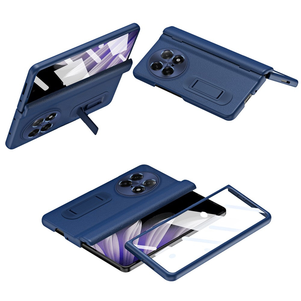 For Oppo Find N5 5G Case with Tempered Glass Film Kickstand PC  + PU Leather Folding Phone Cover