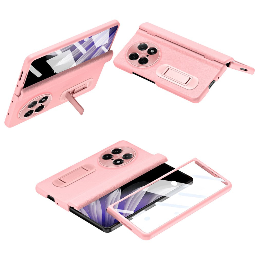 For Oppo Find N5 5G Case with Tempered Glass Film Kickstand PC  + PU Leather Folding Phone Cover
