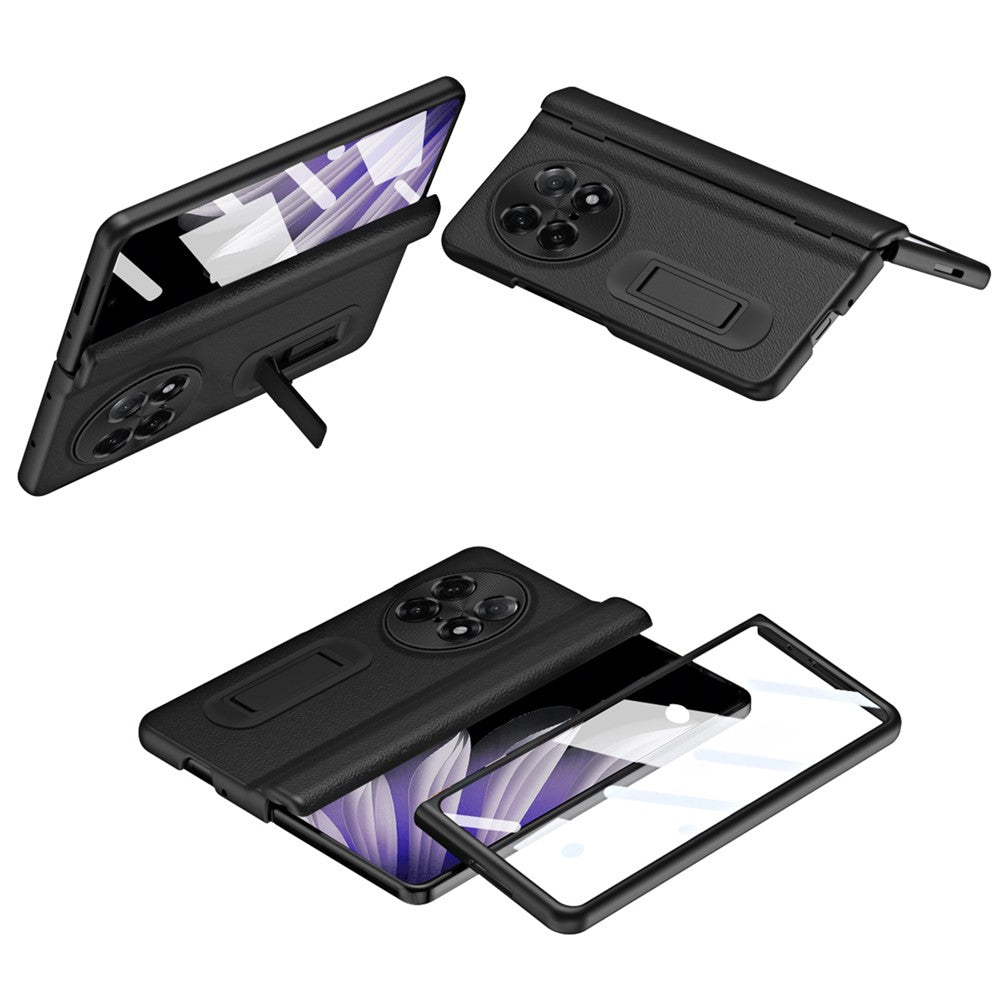 For Oppo Find N5 5G Case with Tempered Glass Film Kickstand PC  + PU Leather Folding Phone Cover