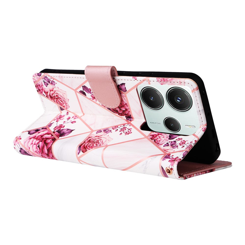 For Xiaomi Poco M7 Pro 5G  /  Redmi Note 14 5G Case Lacquered Marble Pattern Leather Phone Cover