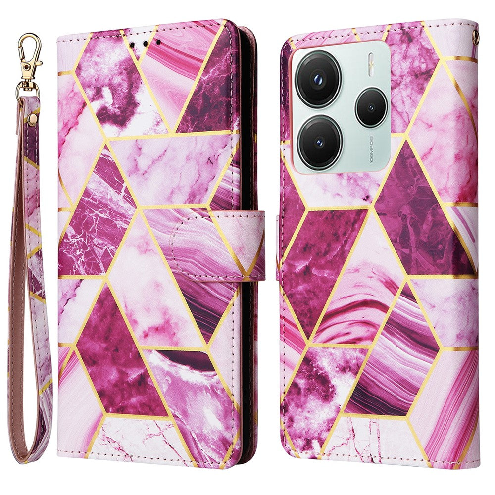 For Xiaomi Poco M7 Pro 5G  /  Redmi Note 14 5G Case Lacquered Marble Pattern Leather Phone Cover
