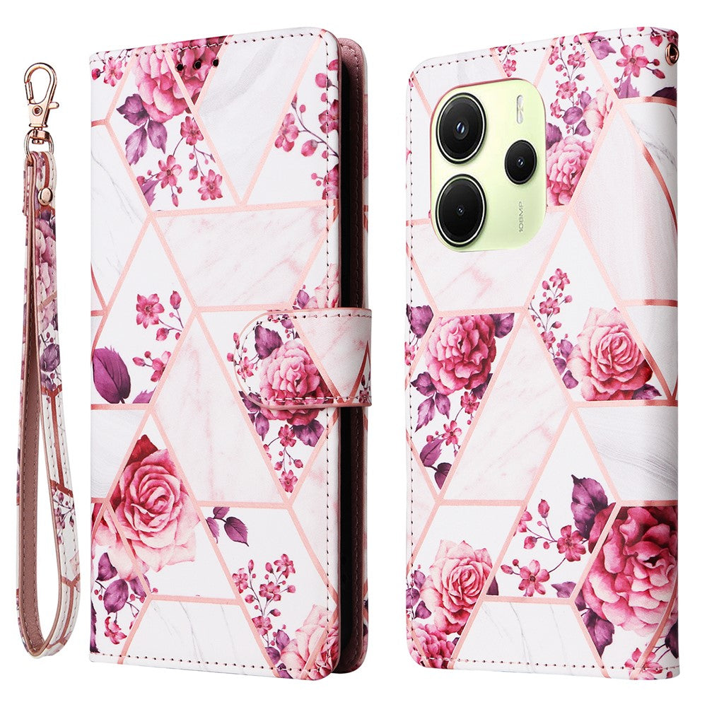 For Xiaomi Redmi Note 14 4G (164.84mm) Case Lacquered Marble Pattern Leather Phone Cover