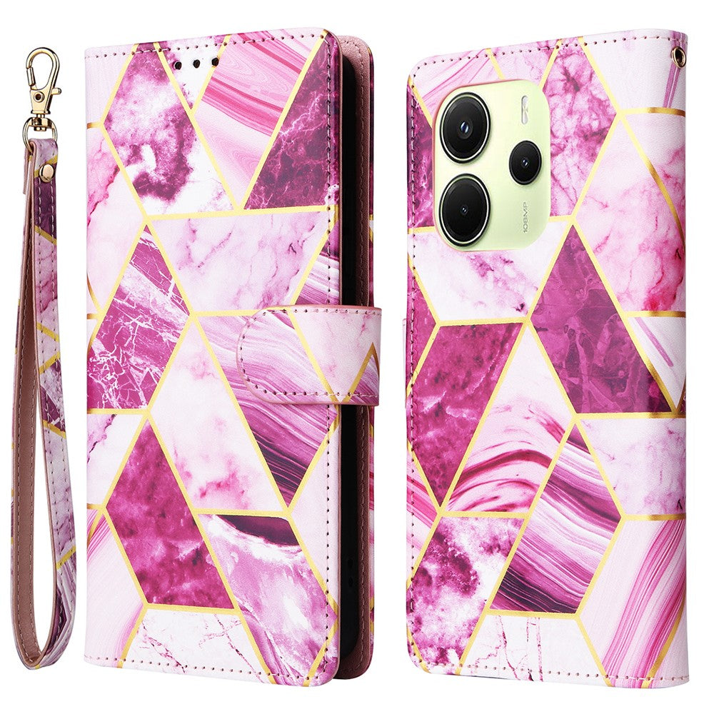 For Xiaomi Redmi Note 14 4G (164.84mm) Case Lacquered Marble Pattern Leather Phone Cover