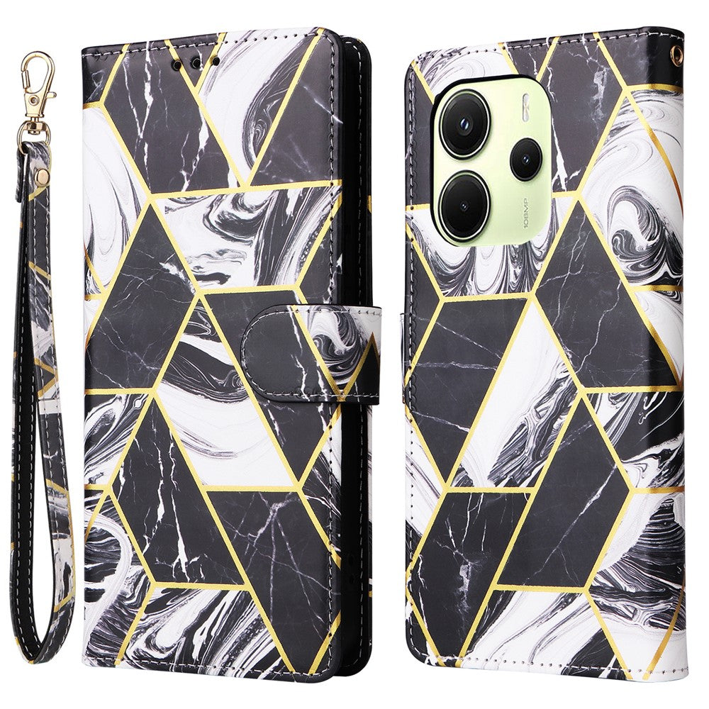 For Xiaomi Redmi Note 14 4G (164.84mm) Case Lacquered Marble Pattern Leather Phone Cover