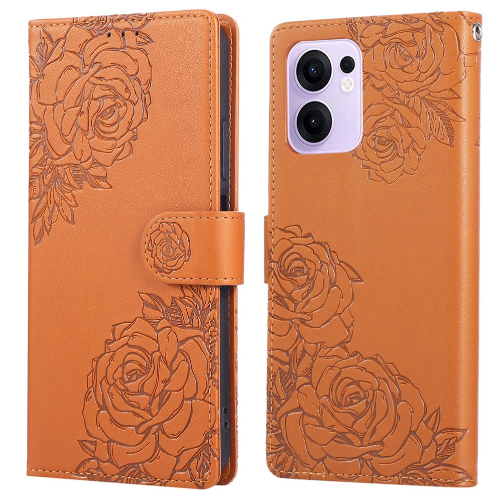 Oppo Reno13 F 5G (Reno 13 FS 5G) / 4G-skal, rosblommigt PU-läderplånboksfodral med 3 kortfack