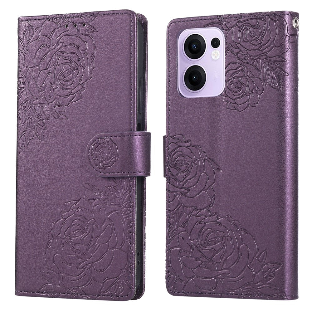 Oppo Reno13 F 5G (Reno 13 FS 5G) / 4G-skal, rosblommigt PU-läderplånboksfodral med 3 kortfack