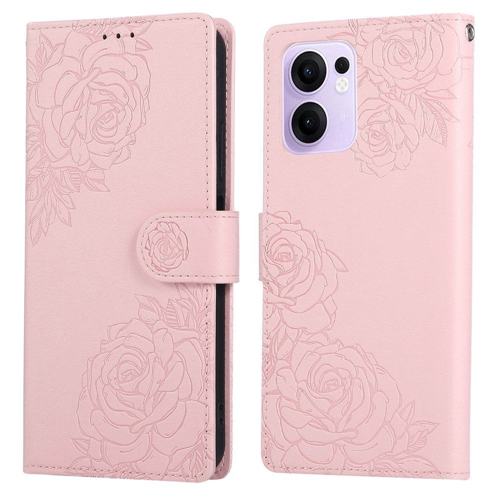 Oppo Reno13 F 5G (Reno 13 FS 5G) / 4G-skal, rosblommigt PU-läderplånboksfodral med 3 kortfack