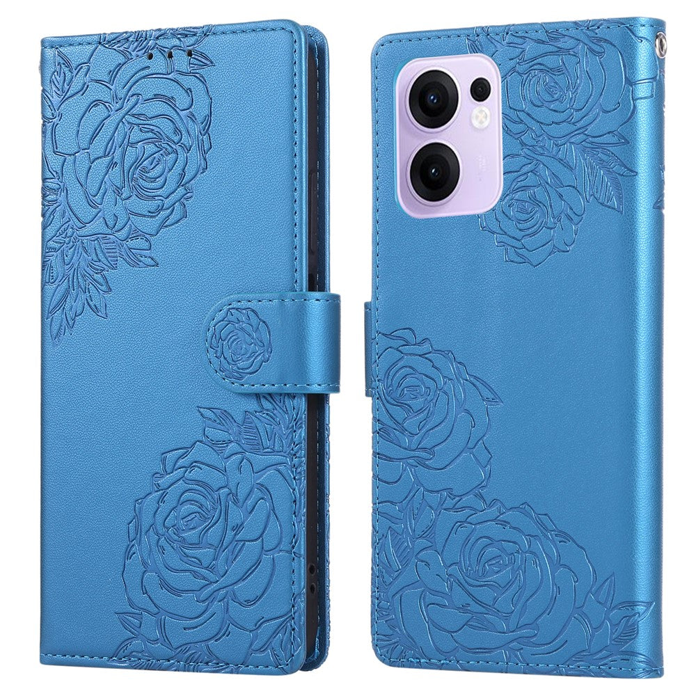 Oppo Reno13 F 5G (Reno 13 FS 5G) / 4G-skal, rosblommigt PU-läderplånboksfodral med 3 kortfack