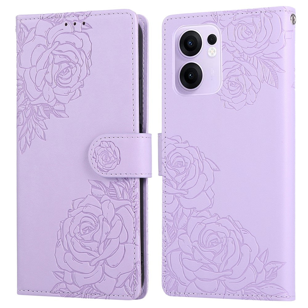 Oppo Reno13 F 5G (Reno 13 FS 5G) / 4G-skal, rosblommigt PU-läderplånboksfodral med 3 kortfack