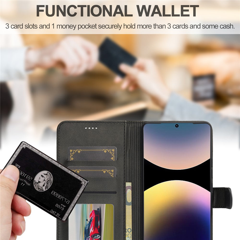 LC.IMEEKE For Xiaomi Redmi Note 14 Pro 4G Case Calf Texture PU Leather Stand Wallet Phone Cover