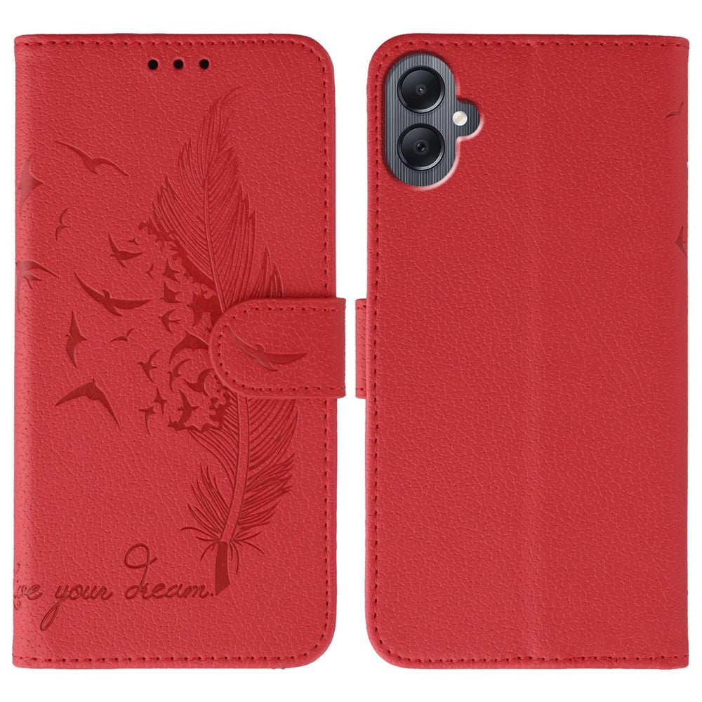 Til Samsung Galaxy A08 5G / A08 4G / A07 4G / A06 4G / A06 5G Etui Fjerpræget PU Læderpung Telefoncover