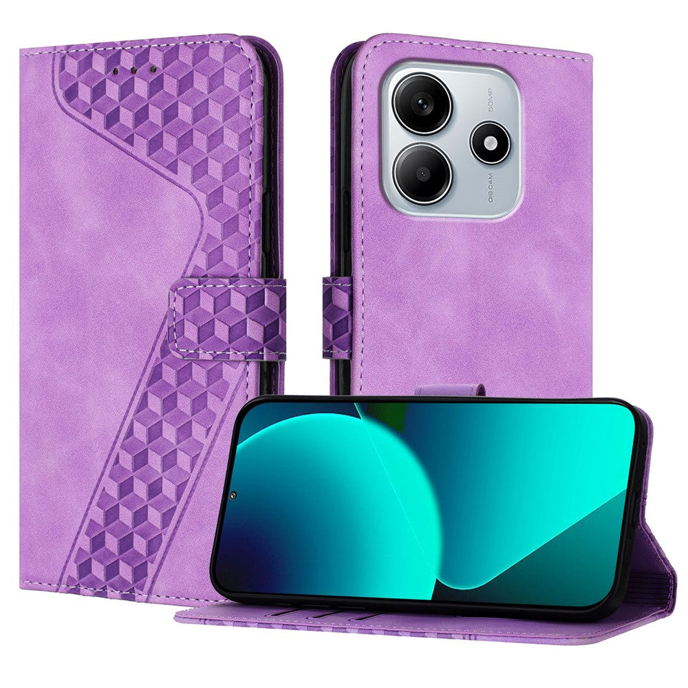 For Xiaomi Redmi Note 14 4G (164.84mm) Leather Case 7-Shaped Pattern Wallet Stand Shockproof Phone Cover