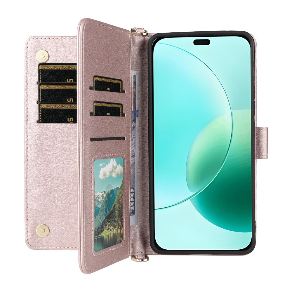 For Honor 400 Lite 5G Wallet Case with Shoulder / Wrist Strap Leather Phone Cover Stand