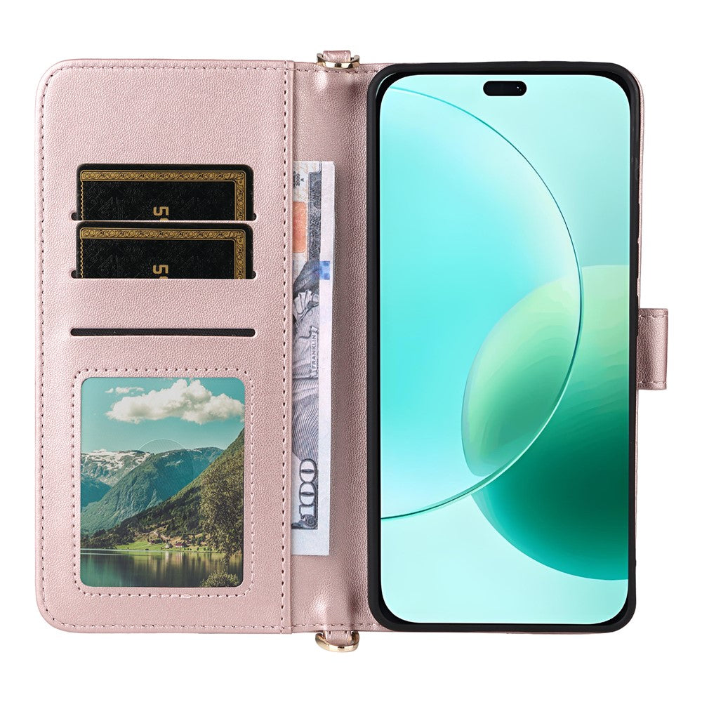 For Honor 400 Lite 5G Wallet Case with Shoulder / Wrist Strap Leather Phone Cover Stand