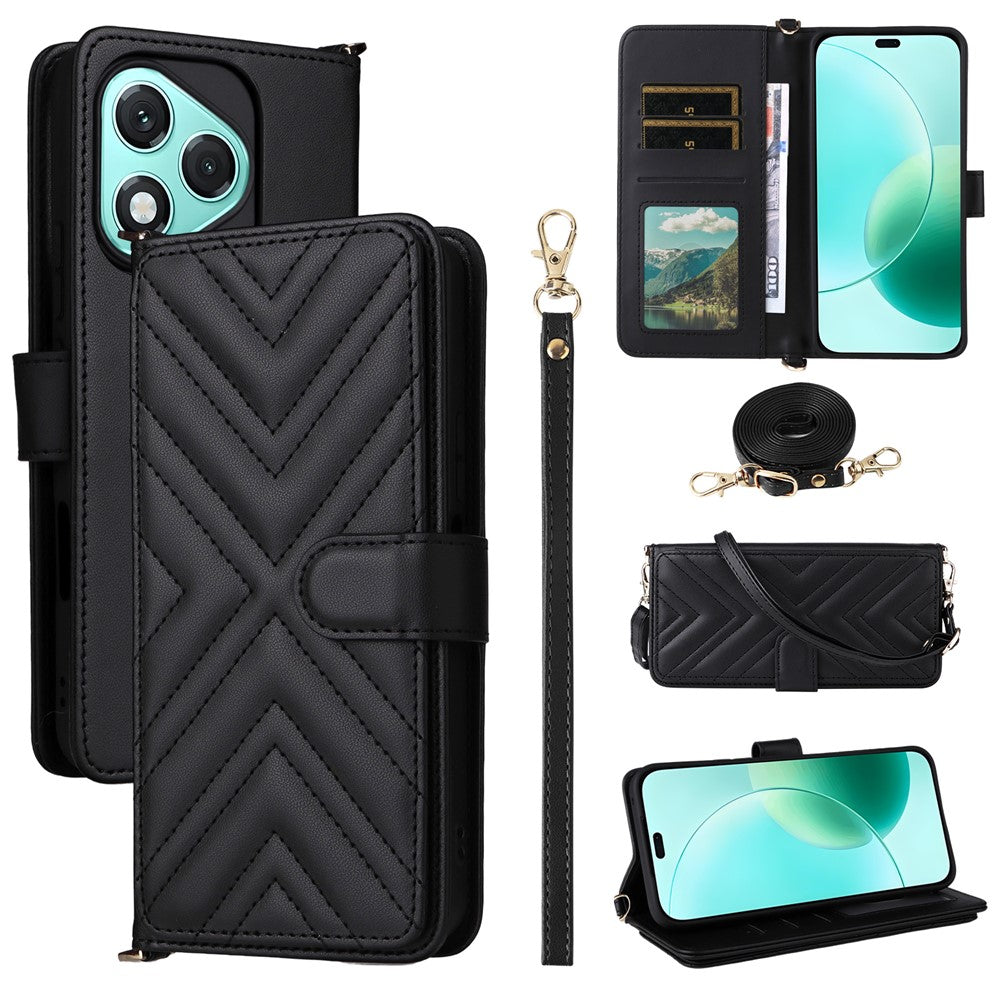 For Honor 400 Lite 5G Wallet Case with Shoulder / Wrist Strap Leather Phone Cover Stand