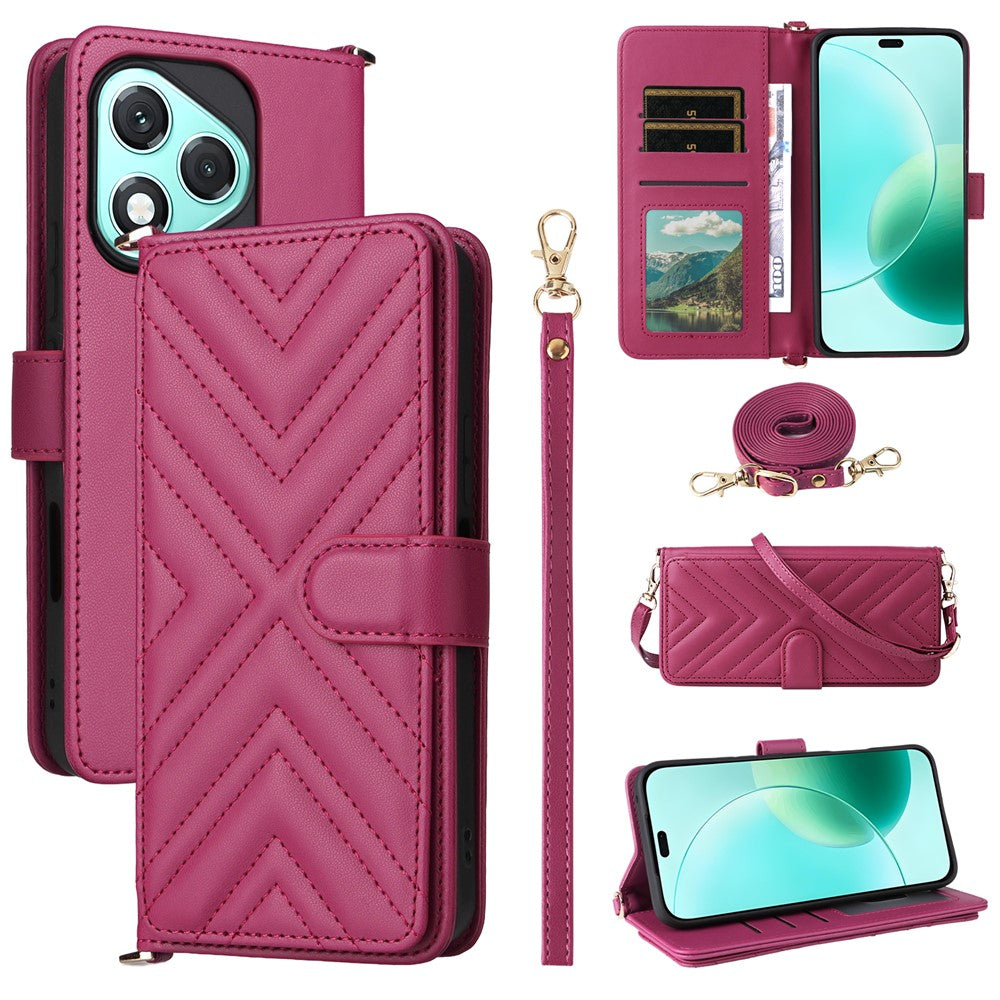 For Honor 400 Lite 5G Wallet Case with Shoulder / Wrist Strap Leather Phone Cover Stand