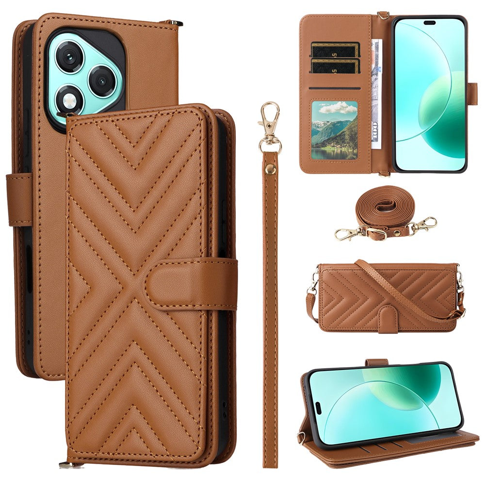 For Honor 400 Lite 5G Wallet Case with Shoulder / Wrist Strap Leather Phone Cover Stand