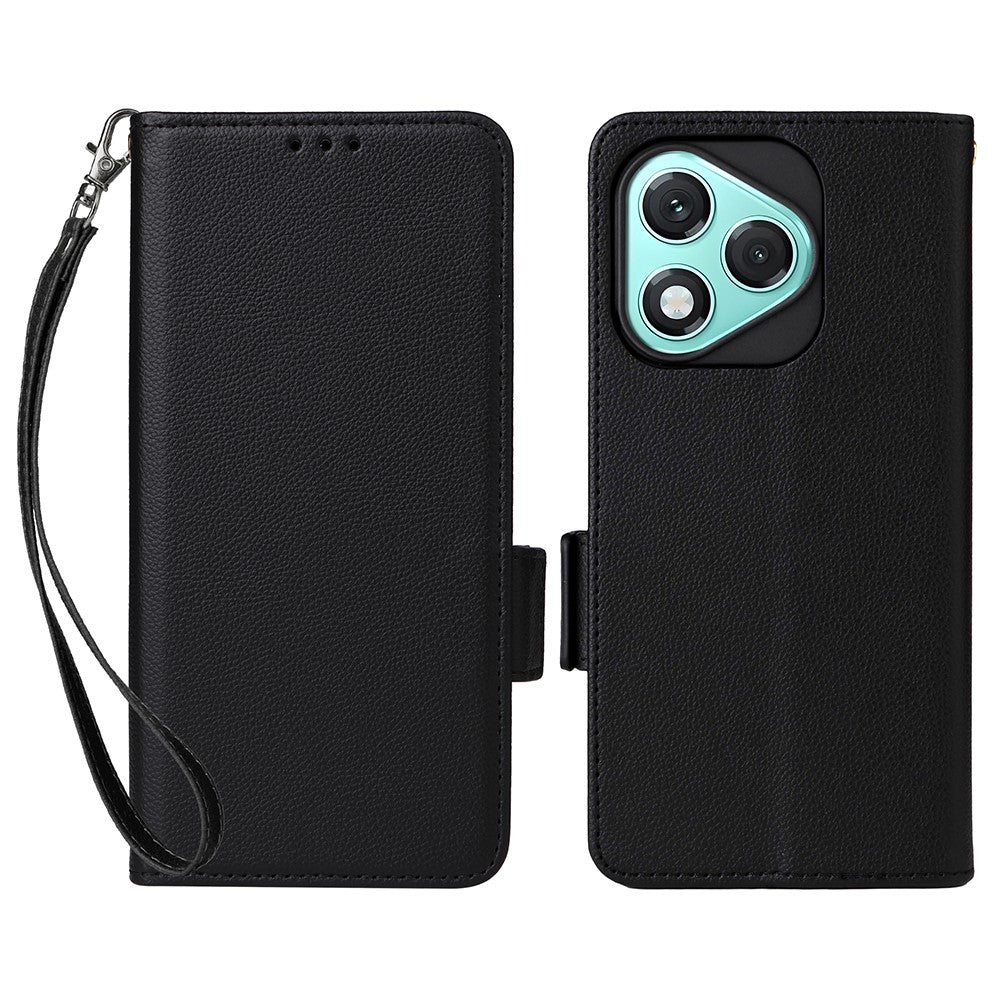 For Honor 400 Lite 5G etui med håndledsrem litchi tekstur PU læder pung telefoncover