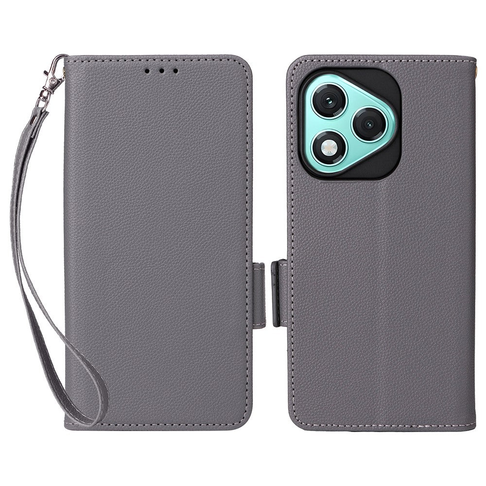 For Honor 400 Lite 5G etui med håndledsrem litchi tekstur PU læder pung telefoncover