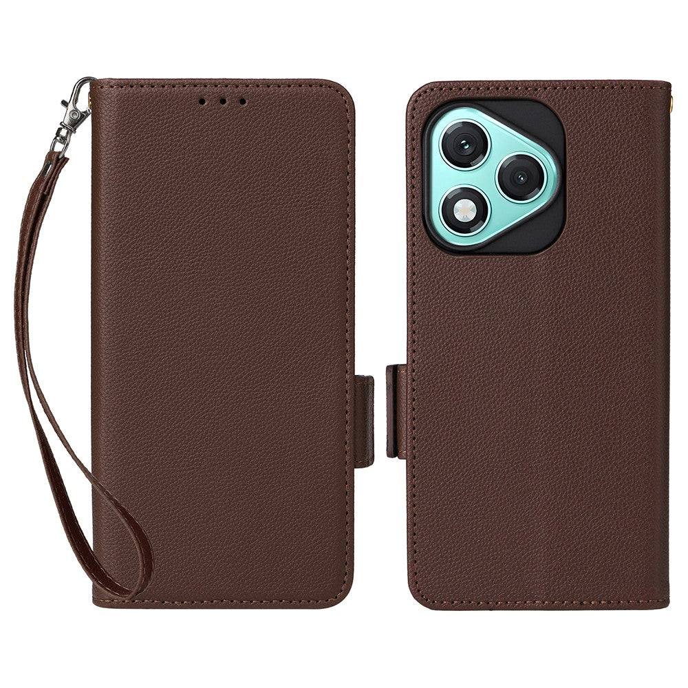 For Honor 400 Lite 5G etui med håndledsrem litchi tekstur PU læder pung telefoncover