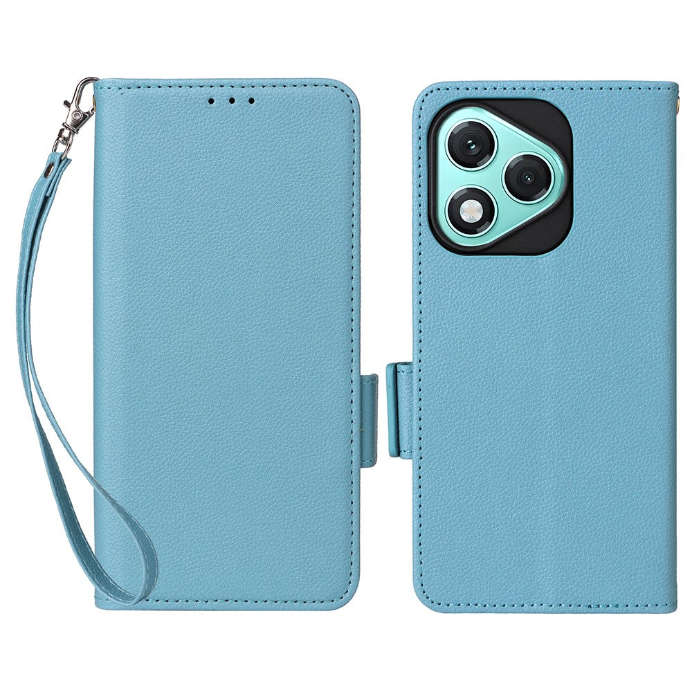 For Honor 400 Lite 5G etui med håndledsrem litchi tekstur PU læder pung telefoncover