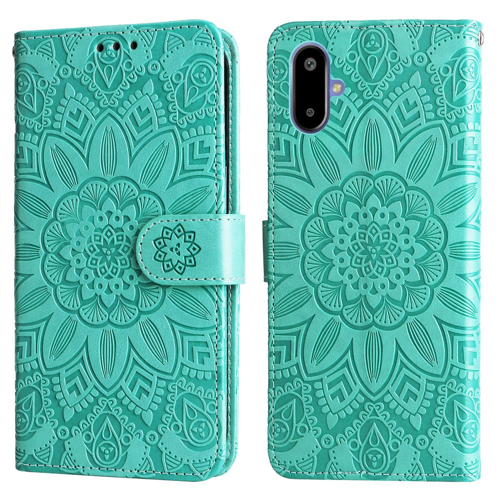 Til Samsung Galaxy F06 5G Etui Solsikkepræget Læderpung Telefoncover