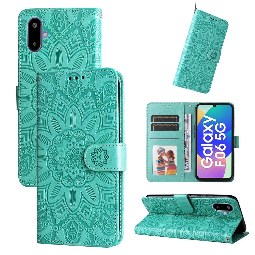 Til Samsung Galaxy F06 5G Etui Solsikkepræget Læderpung Telefoncover