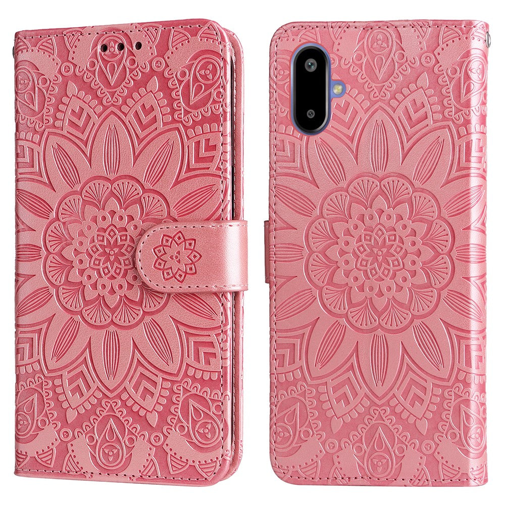 Til Samsung Galaxy F06 5G Etui Solsikkepræget Læderpung Telefoncover