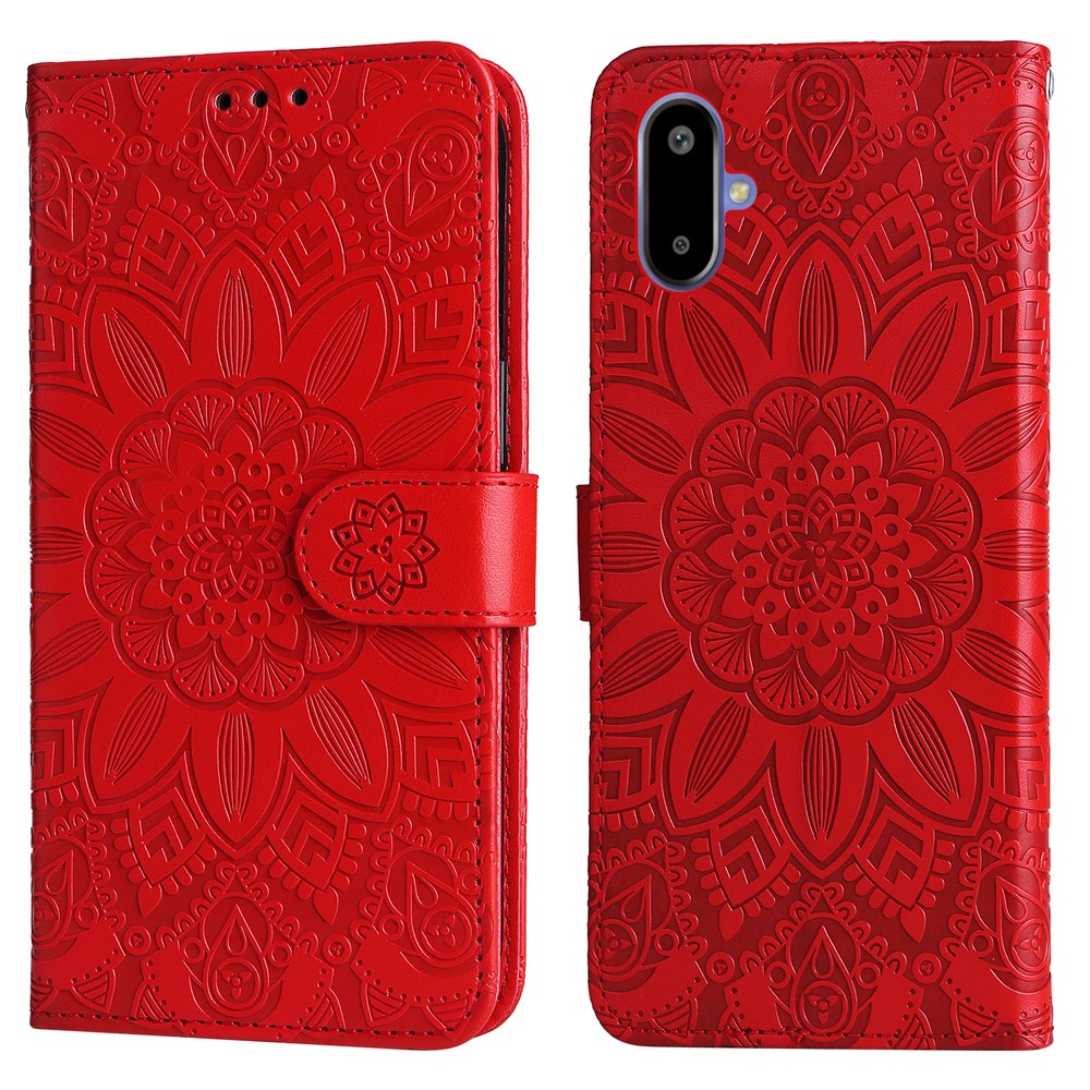 Til Samsung Galaxy F06 5G Etui Solsikkepræget Læderpung Telefoncover
