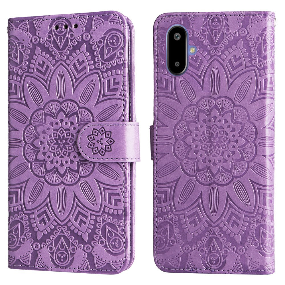 Til Samsung Galaxy F06 5G Etui Solsikkepræget Læderpung Telefoncover