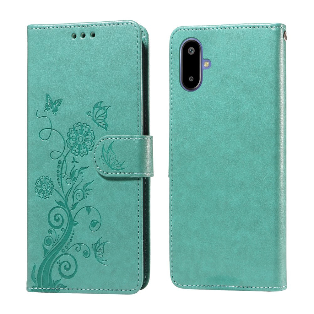 Til Samsung Galaxy F06 5G Læder Cover Sommerfugle Blomsterpræg Tegnebogs Stand Cover