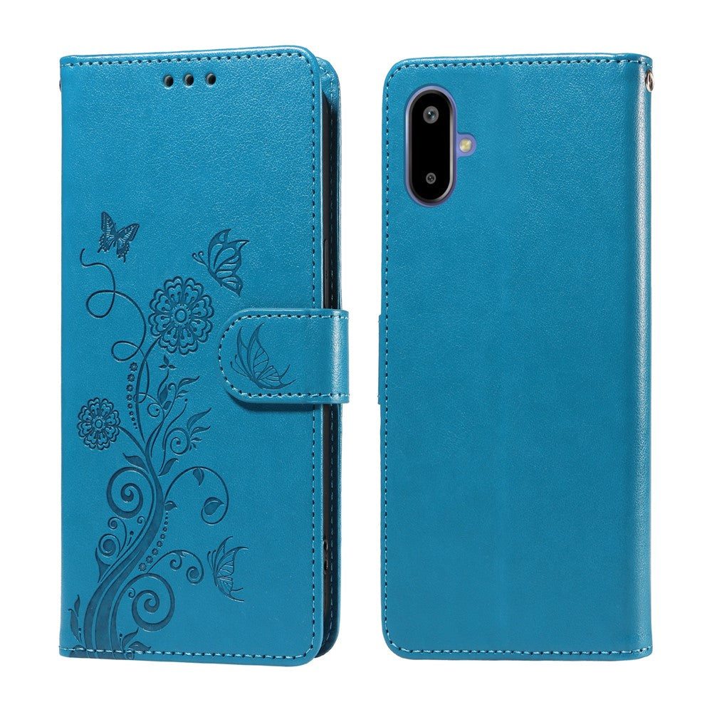 Til Samsung Galaxy F06 5G Læder Cover Sommerfugle Blomsterpræg Tegnebogs Stand Cover