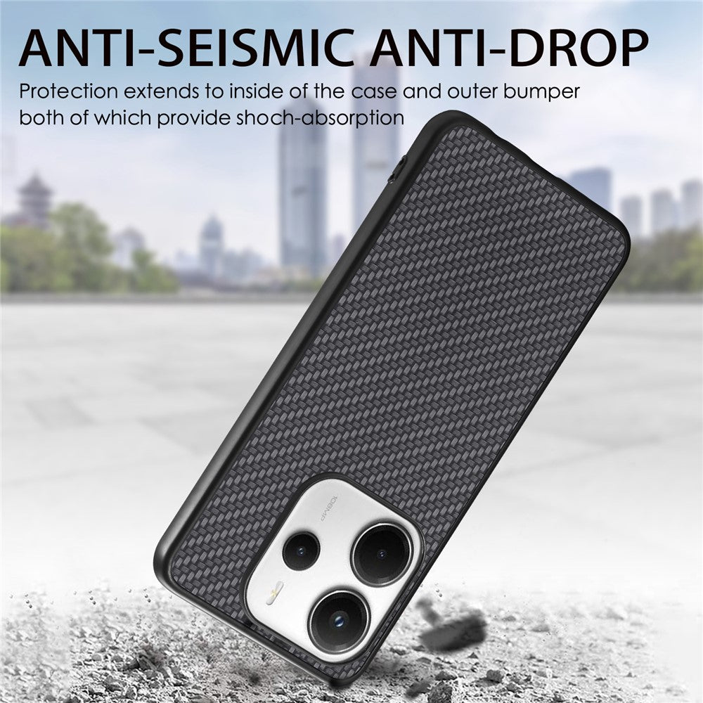For Xiaomi Redmi Note 14 5G Case Carbon Fiber Texture PU+PC+TPU Phone Back Cover